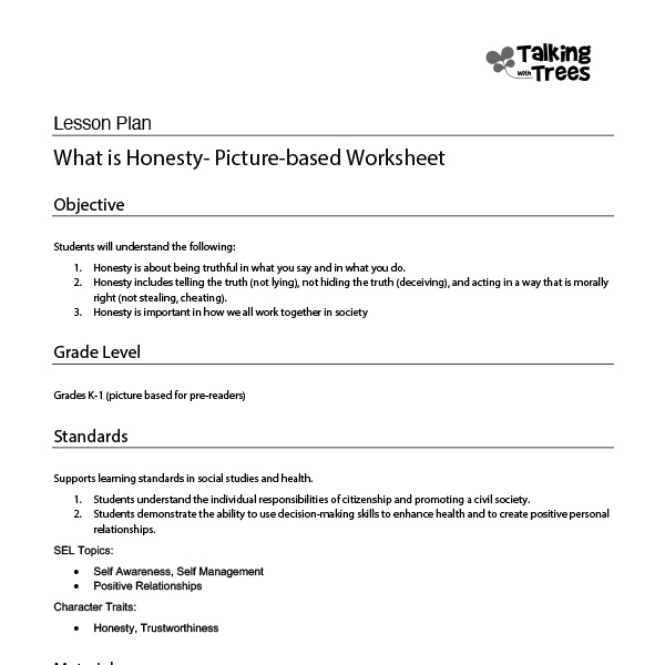 Lesson Plans on good values / social skills from Talking with Trees Teaching Resources